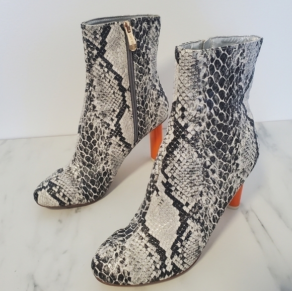 Cape Robbin Athena Snake Print Booties with Orange Heel - Picture 6 of 8